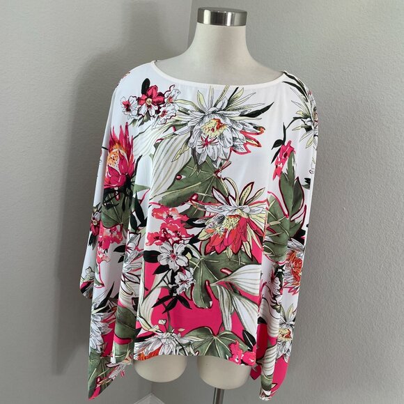 Chicos Womens L/XL Floral Poncho Tunic Top Shirt - Picture 1 of 11